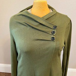 habitat olive green sweater with buttoned wrap neck